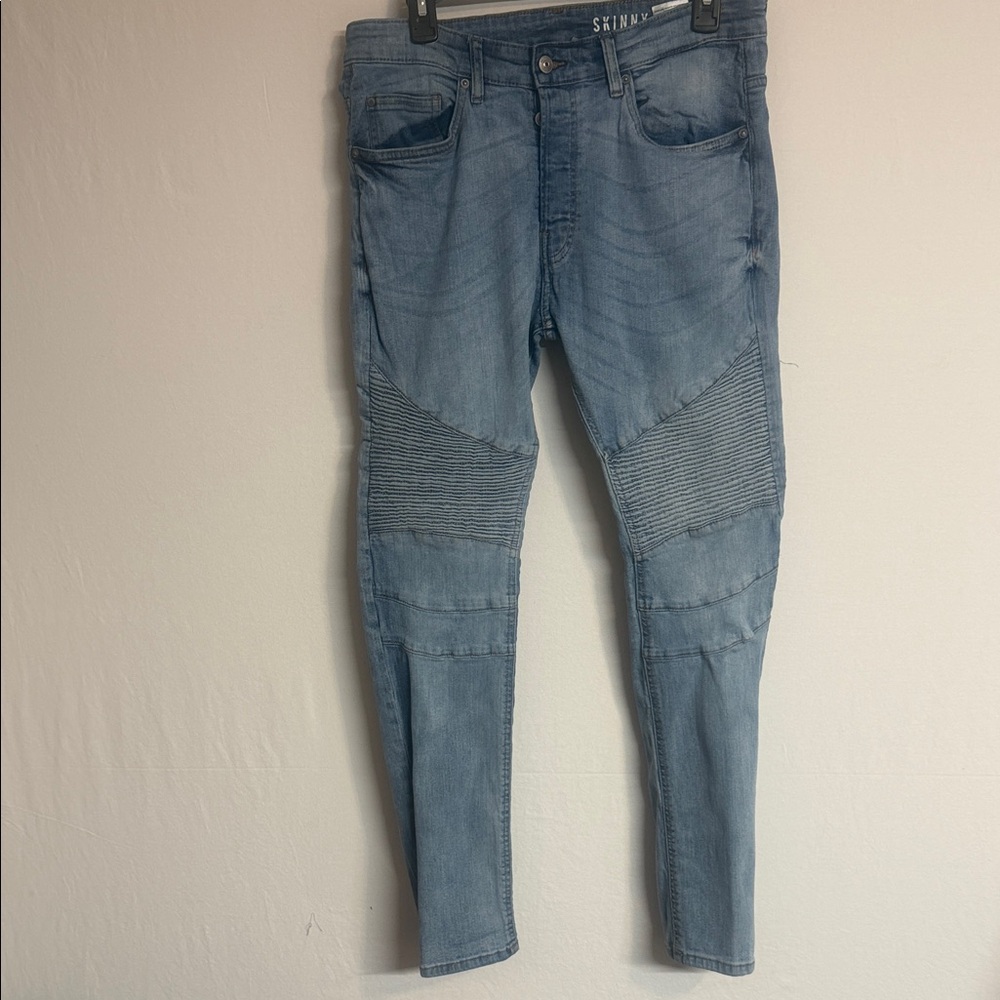 Blue Skinny Jeans with Ribbed Detail